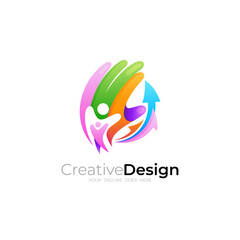 People care design vector, hand and people logo combination, colorful