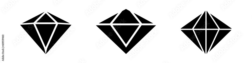 Poster a set of diamonds in a flat style. abstract black diamond collection icons. linear outline sign. vec