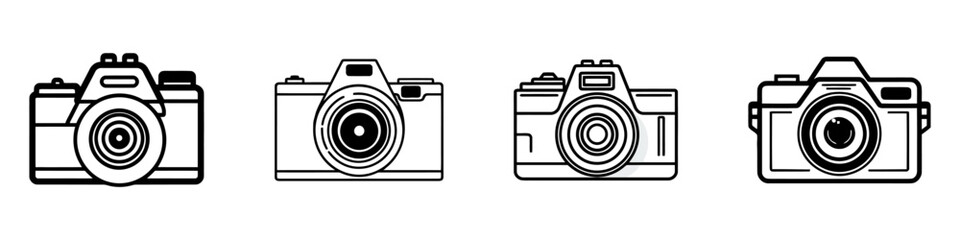 Camera shutter, lenses and photo camera icons set