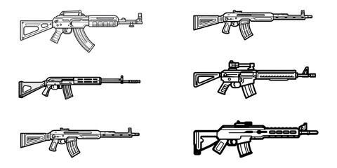 Collection of rifle vector silhouette illustration isolated on white background