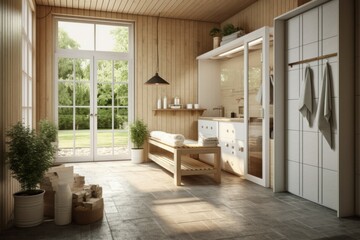Sauna in a modern house. AI generated, human enhancement
