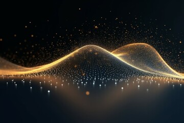 Abstract wave with moving dots and lines flow background. Backdrop for design. AI generated, human enhanced