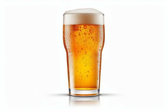 A glass of beer on a light background with selective focus. AI generated, human enhanced.