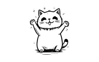 Doodle image of happy cat with line art style