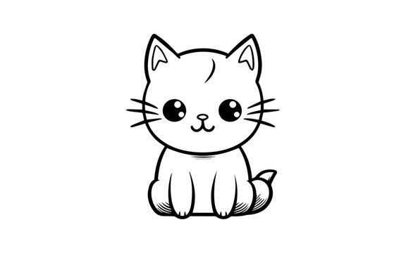 Doodle image of happy cat with line art style