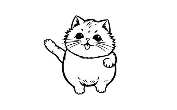 Doodle image of happy cat with line art style
