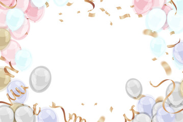 Pastel balloons on background.  Birthday party background, Copy space
