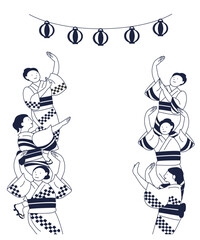 夏祭り　盆踊り大会　線画