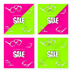 Bright juicy neon SUNGLASSES SUMMER SALE banner for social media. Summer sale offer sign. Bright juicy neon simple stylish vector banner