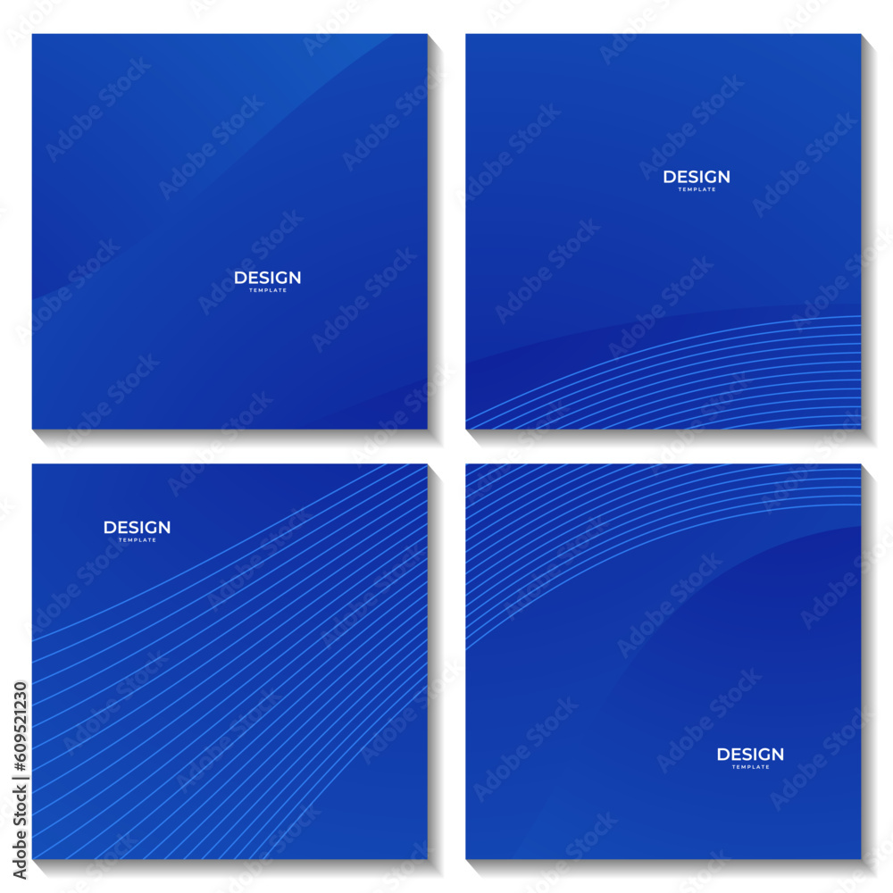 Poster set of squares abstract blue wave gradient background for business