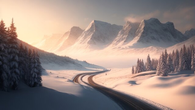 LandScape  snow and forest traveling