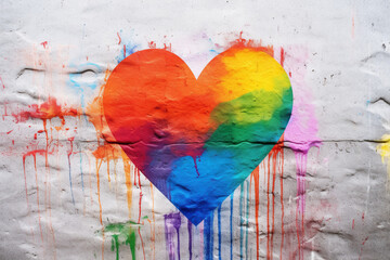 A rainbow-colored heart painted on a wall, AI Generation