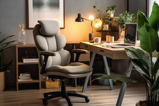 An ergonomic chair in a cozy home office, AI Generation