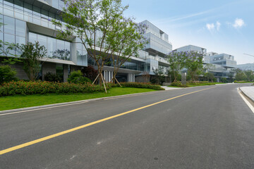 Fototapeta na wymiar Technology Park Road and Office Building