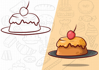 cartoon style sweet and delicious cake art illustration