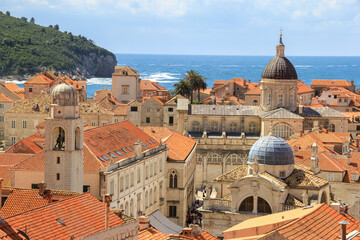 Dubrovnik Croatia skyline and roofs looking out to the Adriatic Sea in the bright Mediterranean summer