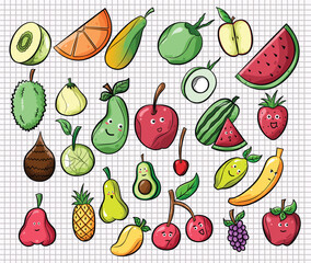 cartoon style fruits art illustration