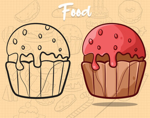 cartoon style sweet and delicious cake art illustration
