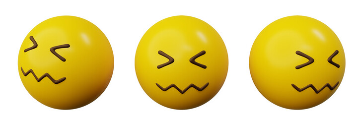 3d emoticon confounded face cartoon emoji or smiley yellow ball