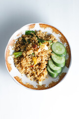 Homemade fried rice isolated on white background.