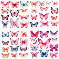 seamless pattern with butterflies,clipart set of butterflies made with watercolour,ai created.