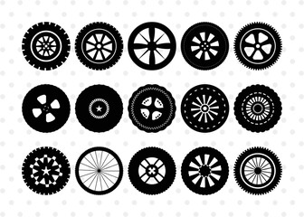 Tyre Silhouette, Tyre SVG Cut Files, Vehicle Tyre Svg, Tire Svg, Tyre Wheel Silhouette Bundle, SB00095