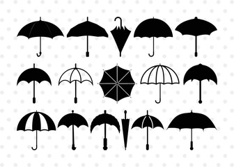 Umbrella Silhouette, Umbrella SVG Cut Files, Rain, Umbrellas Silhouette Bundle, SB00096