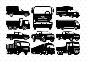 Truck Silhouette, Pickup Truck Svg, Container Svg, Semi Truck Svg, Cavard Van Svg, SB00054