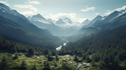 Minimalist mountain landscape with muted tones. Generative IA