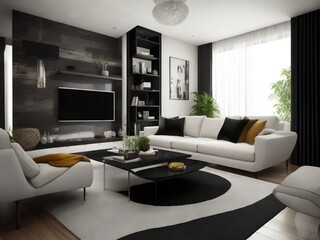 Stylish Living Room with a Stunning White and Black Contrast