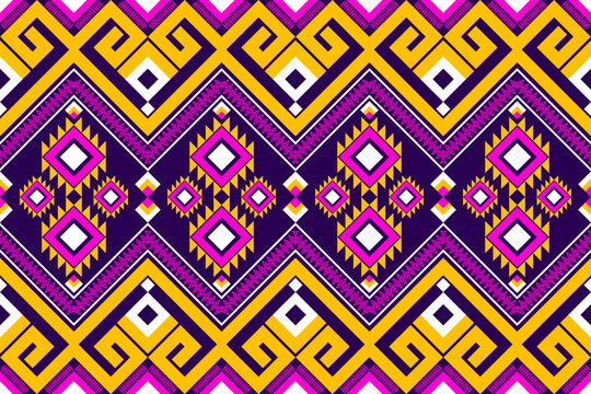 Geometric Thai silk tribal Oriental ethnic seamless pattern traditional background Design for carpet, wallpaper, silk pattern, clothing,wrapping,batik,woven fabric, Vector illustration embroidery 