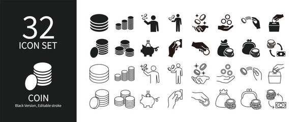 Icon set related to coins
