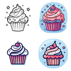 cupcake icon illustration. collorfull cup cake for birthday celebration. 
