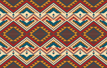 Fototapeta premium Ethnic abstract ikat art. Aztec ornament print. geometric ethnic pattern seamless color oriental. Design for background ,curtain, carpet, wallpaper, clothing, wrapping, Batik, vector illustration.