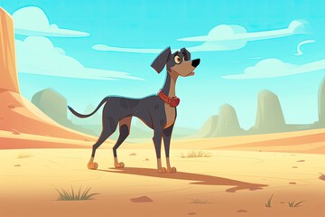 cartoon dog in a vast desert landscape Generative AI