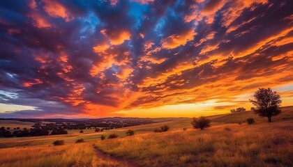 Obraz premium colorful landscape with majestic clouds spread across the horizon. Generative ai