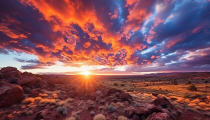 colorful landscape with majestic clouds spread across the horizon. Generative ai