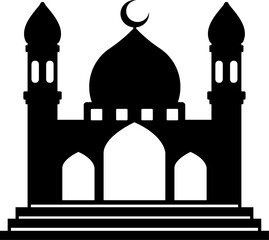 Mosque vector illustration. Silhouette mosque icon for sign and symbol of muslim worship place. Mosque icon of islam religion and muslim faith. Place of muslim to pray