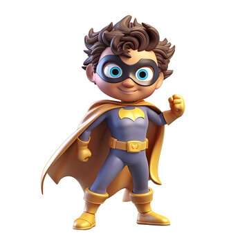 3d render little boy in superhero costume, mascot