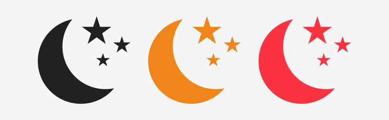 Obraz premium Moon icon and star closeup. The moon is yellow, black and red and the background is white. Vector icons