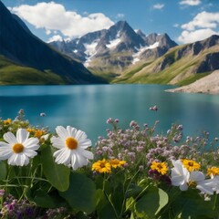 Naklejka na ściany i meble beautiful scenic close up of flowers in a lake ai generated