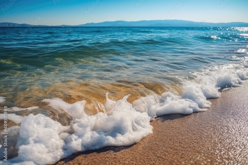 Poster serene beach with gentle waves lapping against the shore generative ai