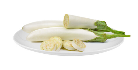 White eggplant in plate isolated on transparent png
