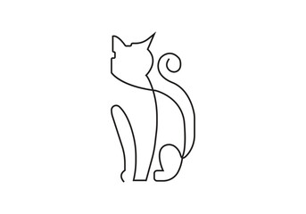 Cat one line drawing art. Abstract pet logo. Vector illustration