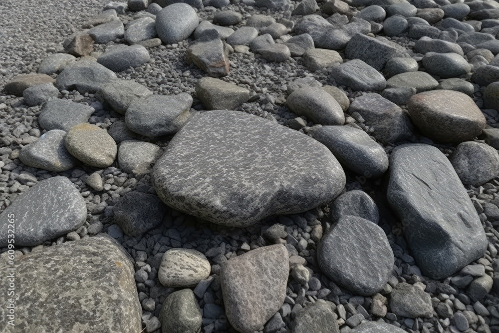 Poster pile of rocks on the ground in a natural setting generative ai