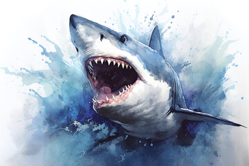 Obraz premium Water color portrait of Shark , Generative AI