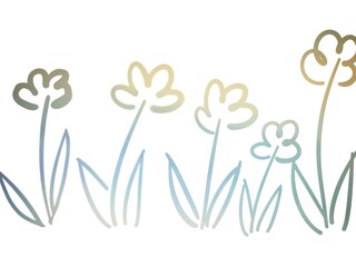 green gradient line drawing flowers on white background