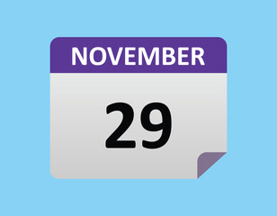 November 29th calendar icon vector. Concept of schedule. business and tasks. eps 10.