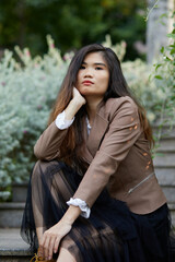 Vietnamese woman in the park during lunchtime in Vietnam. 