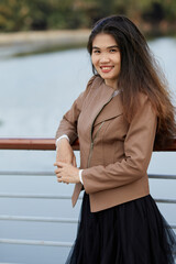 Vietnamese woman in the park during lunchtime in Vietnam. 